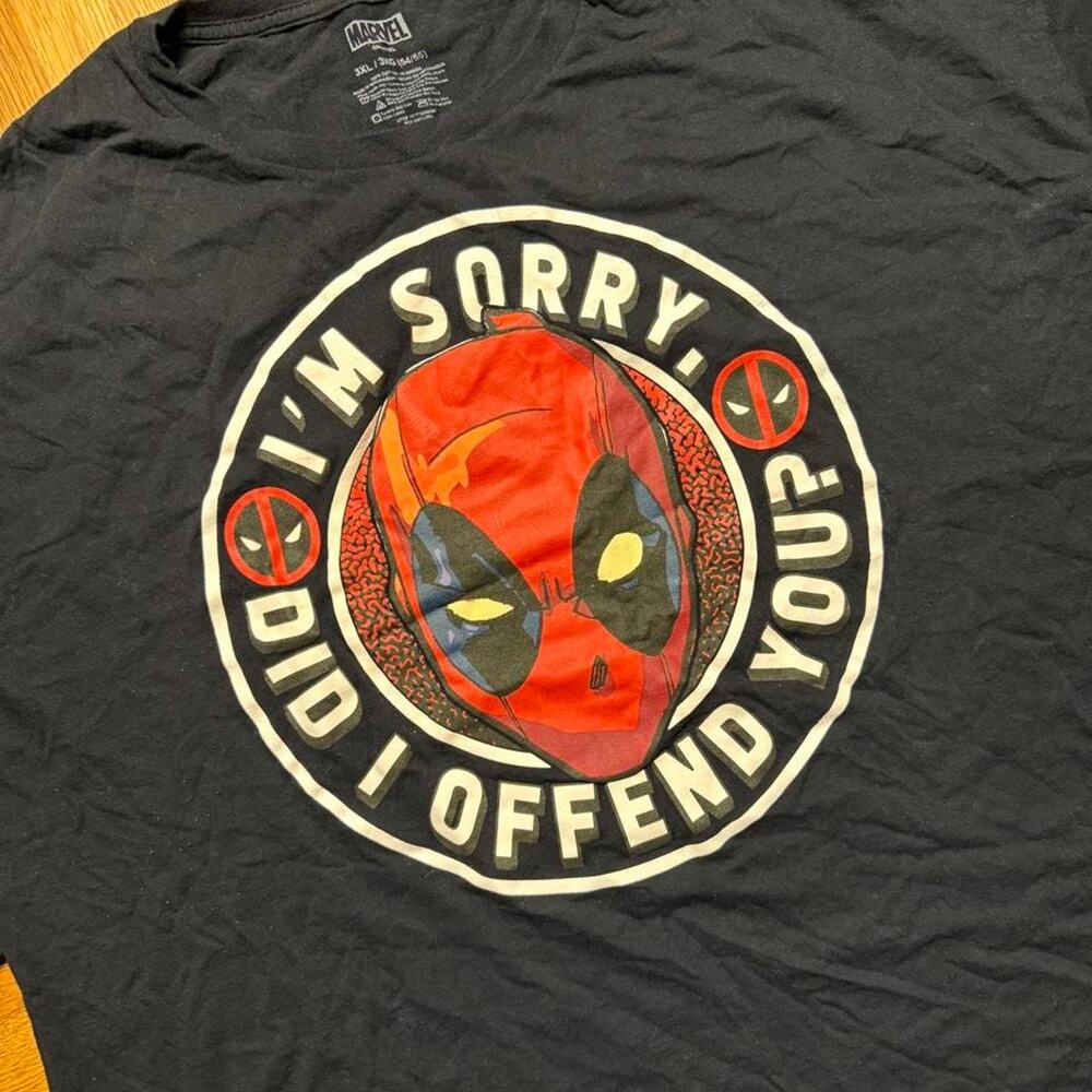 Marvel Deadpool “I’m Sorry Did I Offend You?” Black Graphic T-Shirt 3XL